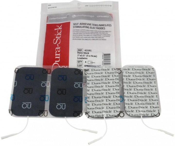 Embalagem com 4 elétrodos adesivos com fio com ponta fêmea para TENS 5x9cm Dura-Stick 42191