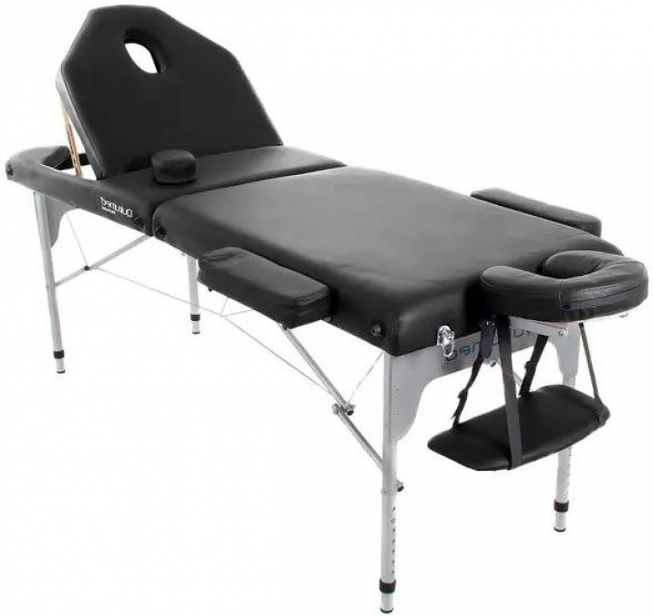 Marquesa portátil dobrável em alumínio estofada com encosto rebatível e regulável em altura 186x66cm