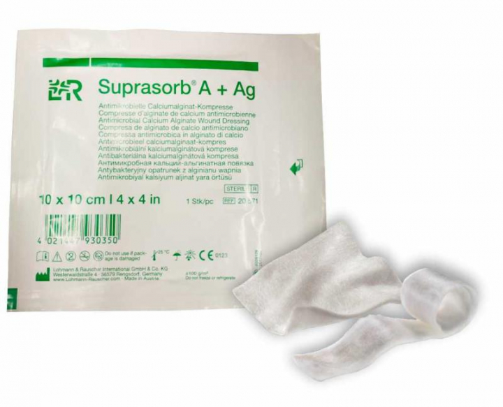 Penso antimicrobiano de alginato de cálcio com prata Suprasorb A+Ag 5x5cm