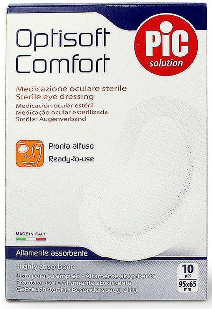 Embalagem com 10 compressas oculares/oftalmicas esterilizadas Optisoft Comfort 95x65mm