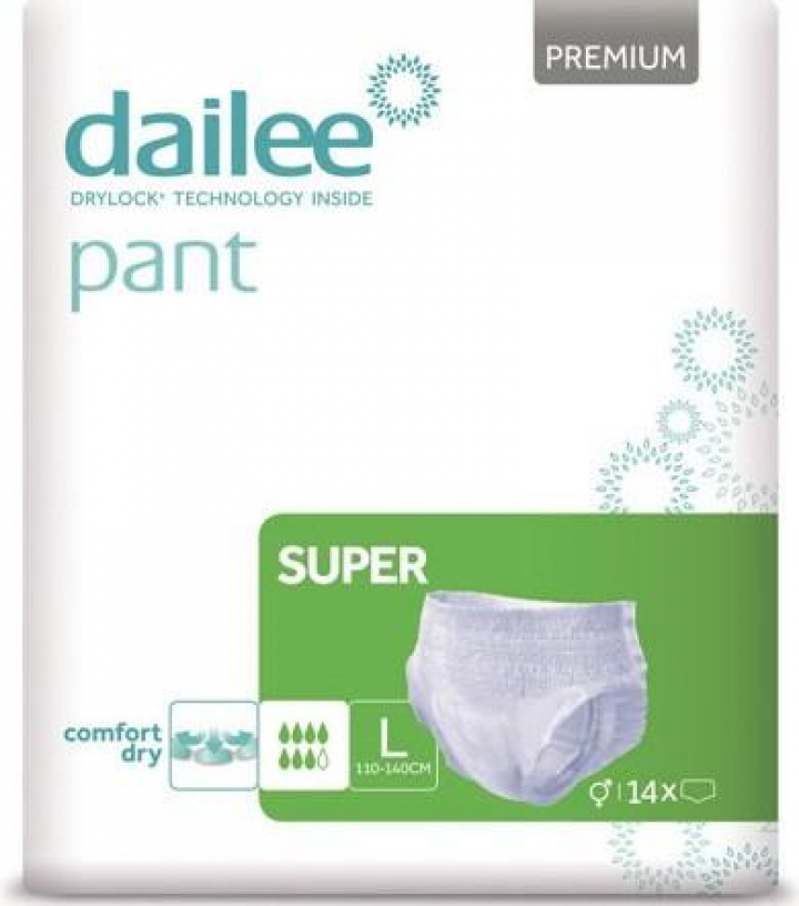 Embalagem com 14 cuecas fralda descartáveis para incontinência adulta grave Dailee Pant Premium Super L