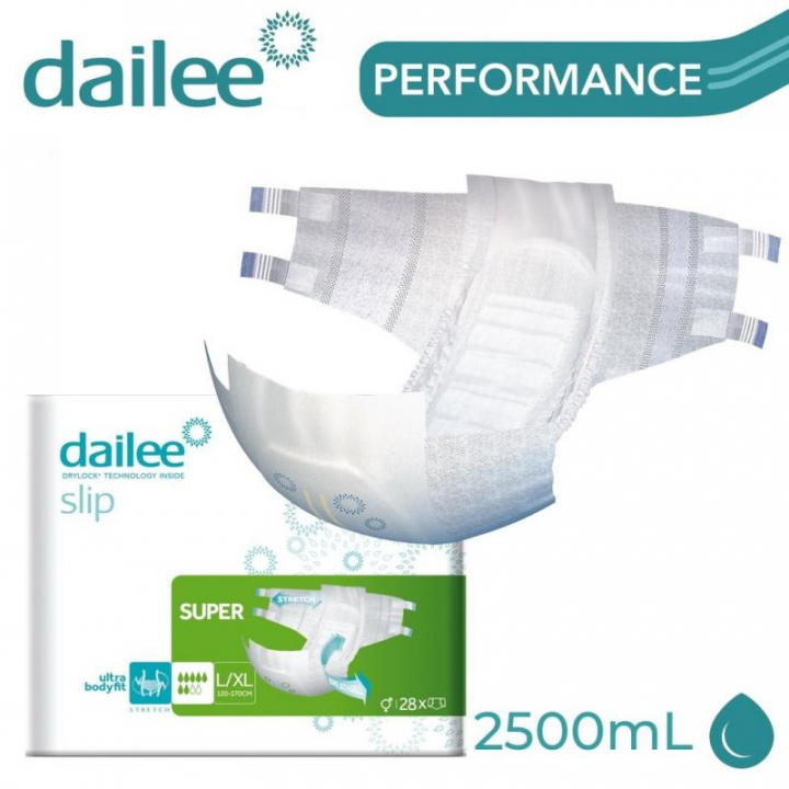Embalagem com 28 fraldas descartáveis para incontinência adulta grave Dailee Slip Premium Super L/XL