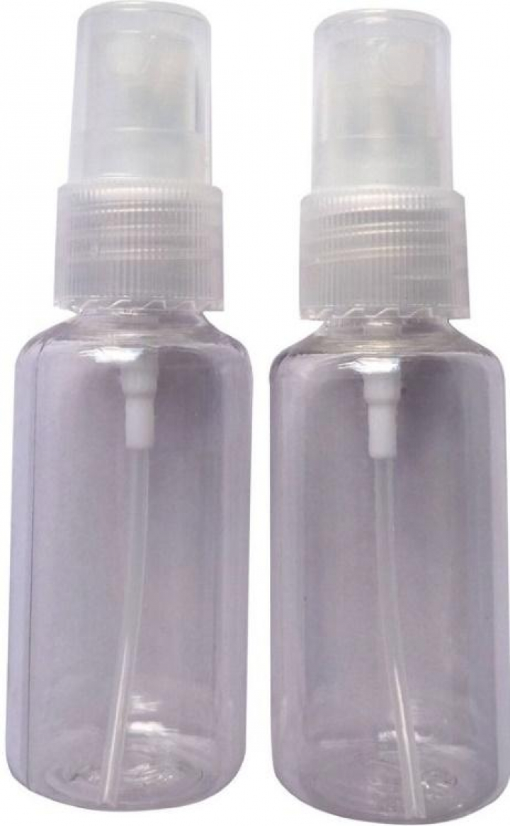 Frasco de plástico transparente com doseador vaporizador em spray para viagem 75ml