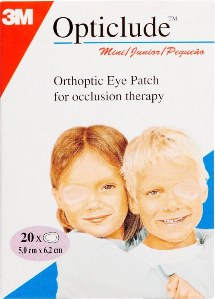 Embalagem com 20 pensos protectores oculares com adesivo para crianças Opticlude Mini 5x6,2cm