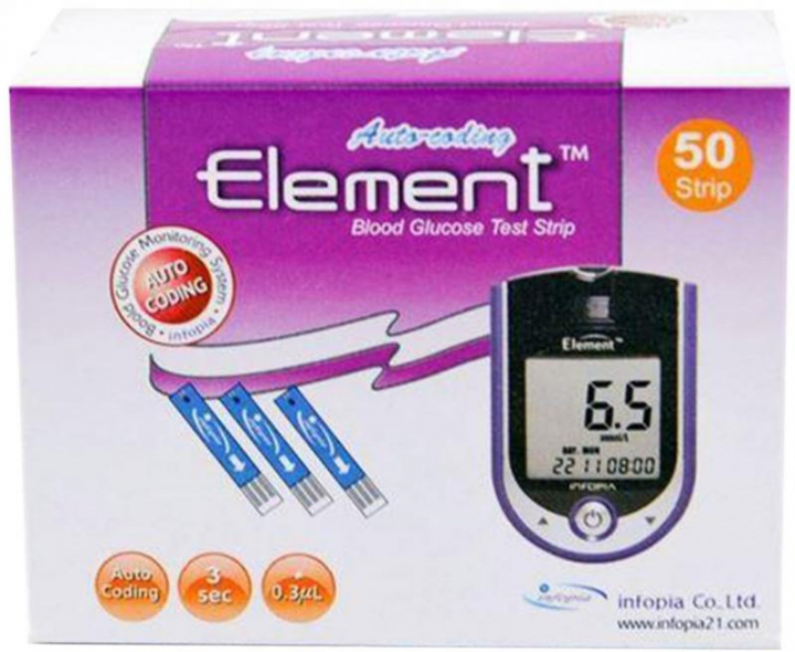 Embalagem com 50 tiras para diagnósctico de glicémia/glucose Element