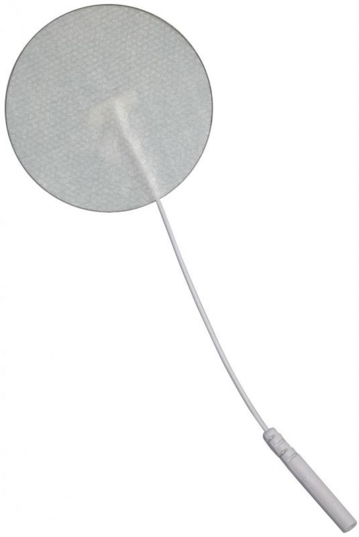 Embalagem com 4 electrodos circulares autocolantes em gel flexíveis com fio femea para electroterapia Tens 32mm de diâmetro PG479/32W