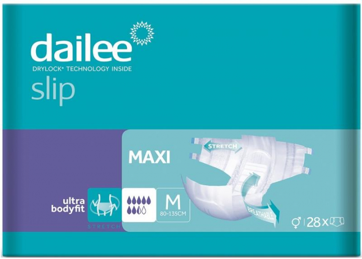 Embalagem com 28 fraldas descartáveis para incontinência adulta severa com elásticos para cintura de 120 a 180cm Dailee Slip Performer Maxi XXL