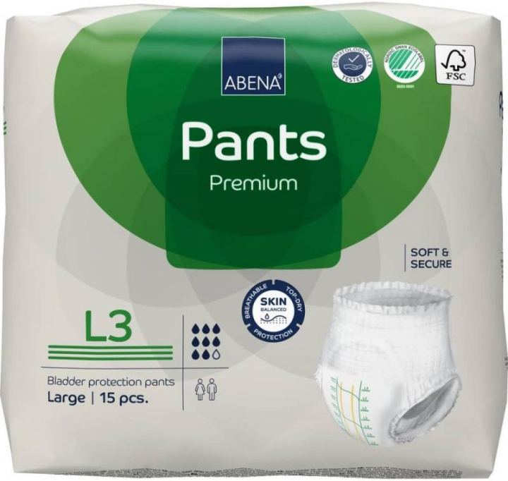 Embalagem com 15 cuecas fralda descartáveis para incontinência adulta severa Abena Pants Premium L3