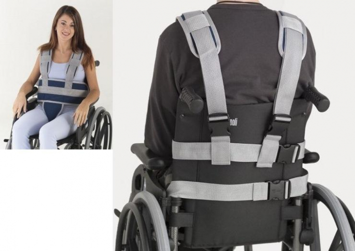 Colete de imobilização impermeável com cinto abdominal com apoio pélvico almofadado para cadeira de rodas AD14