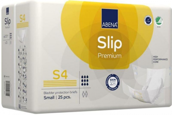 Embalagem com 25 fraldas descartáveis respiráveis para incontinência adulta extremamente severa Abena Slip Premium S4