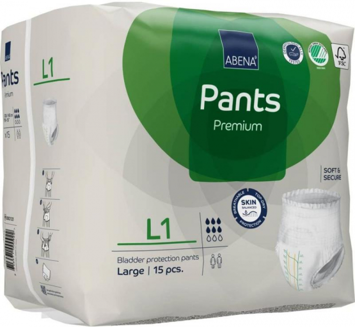 Embalagem com 15 cuecas fralda descartáveis para incontinência adulta moderada Abena Pants Premium L1