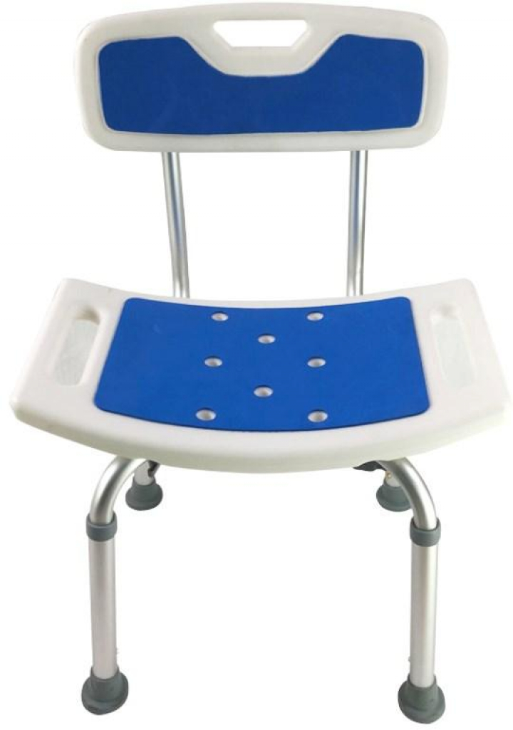 Cadeira de banho com assento e encosto com espuma almofadados com estrutura de alumínio e ponteiras anti derrapantes 2290
