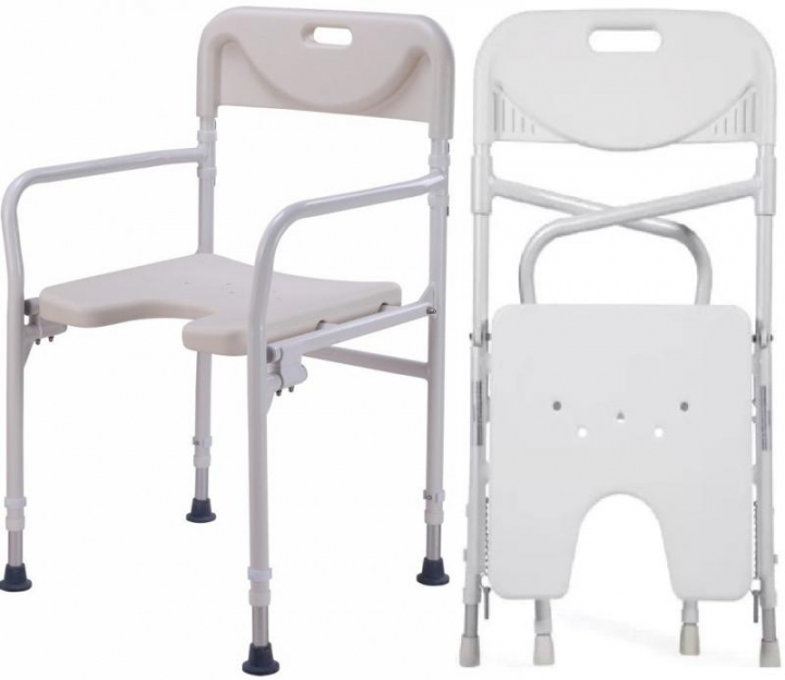 Cadeira de banho encartável portátil em alumínio regulável em altura 2298