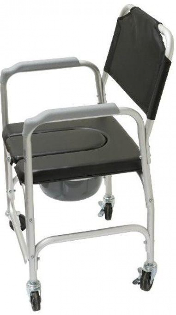Cadeira de banho e sanitária com 4 rodízios, assento almofadado com orifício com tampa e bacio 21691
