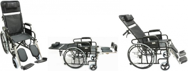 Cadeira de rodas reclinável tipo cama com encosto alto com apoio de cabeça e apoios de pés elevatórios 2241
