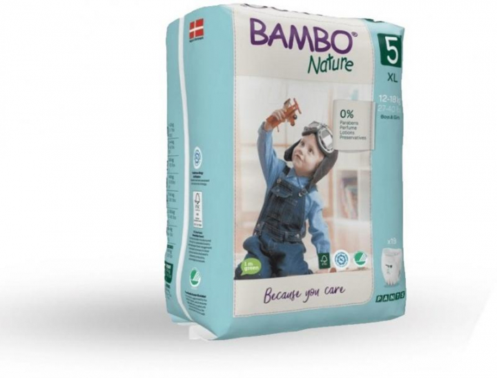 Embalagem com 19 cuecas fralda descartáveis para incontinência infantil Bambo Nature Pants 5XL - 12 a 18Kg