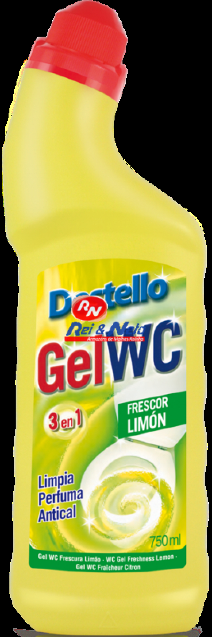 Detergente de wc em gel com lixívia 3 em 1 (limpa, perfuma e anti calcário) com aroma a limão 750ml Destello