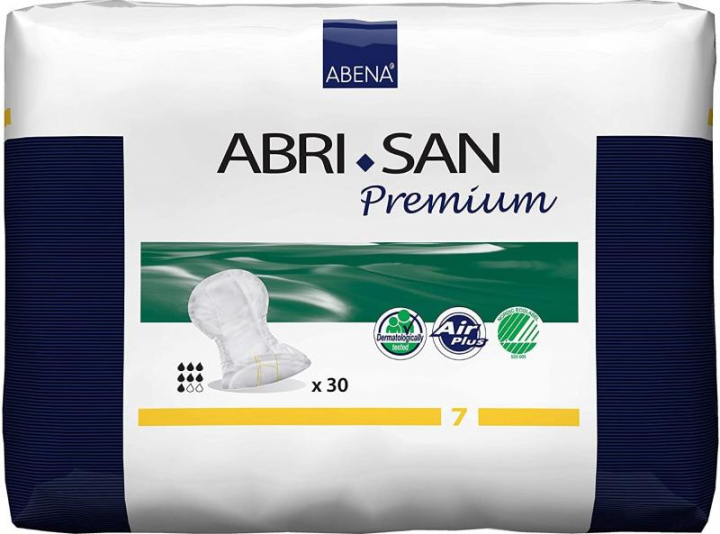 Embalagem com 30 pensos anatómicos para incontinência adulta severa Abri-san Premium n.º7 37x63cm 2100ml