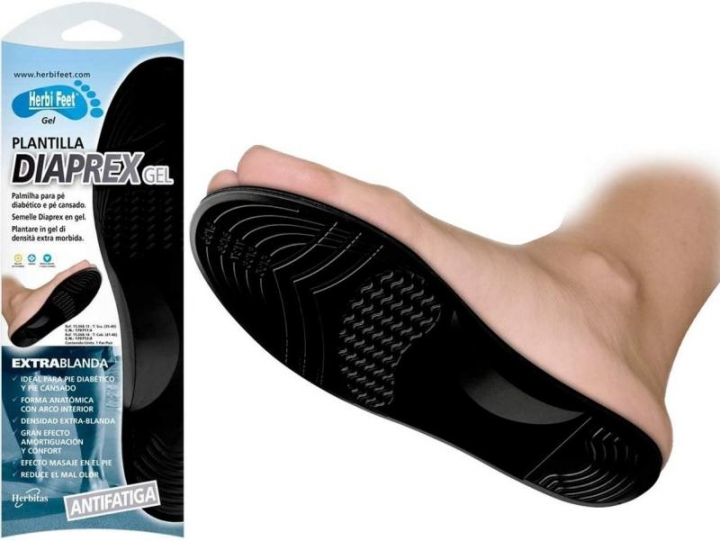Par de palmilhas de conforto em gel forradas para pés cansados e diabéticos com efeito amortecedor anti impactos Diaprex
