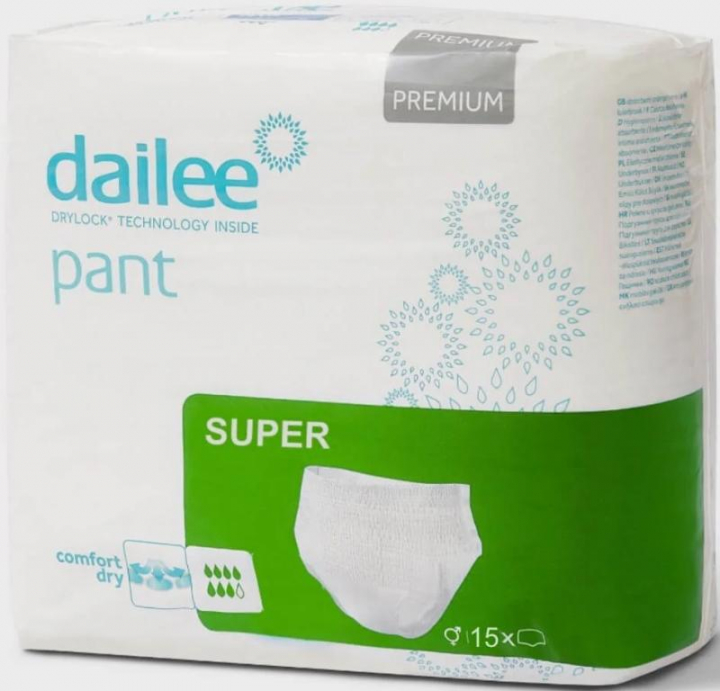 Embalagem com 15 cuecas fralda descartáveis para incontinência adulta grave Dailee Pant Premium Super M