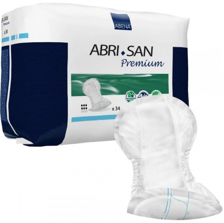 Embalagem com 34 pensos para incontinência adulta Abena Abri-San Premium n.º6 30x63cm 1600ml
