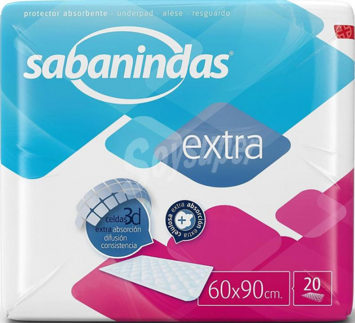 Embalagem com 20 resguardos para incontinência Sabanindas Extra 60x90cm