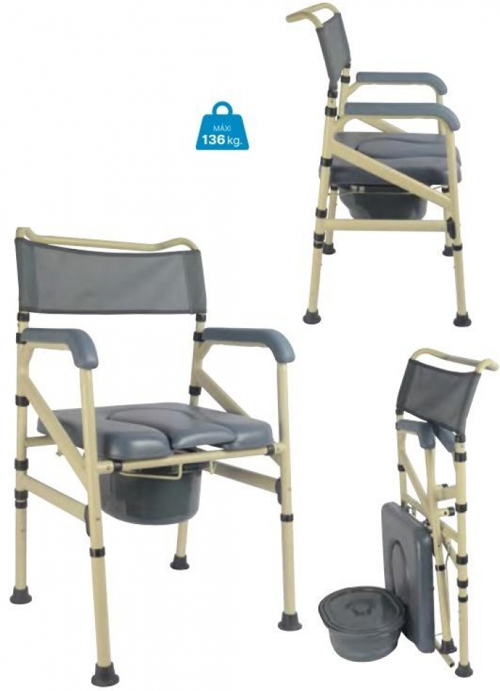 Cadeira sanitária portátil dobrável/encartável regulável em altura com bacio e tampa Cerdena 811188