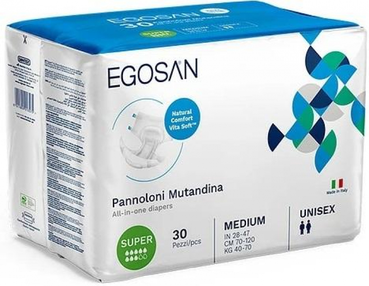 Embalagem com 30 fraldas de incontinência adulta severa Vitasoft Natural Comfort Super M