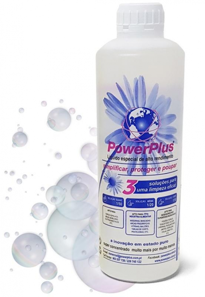 Detergente desinfectante desengordurante líquido para superfícies super concentrado poderoso bactericida e fungicida PowerPlus 1Lt