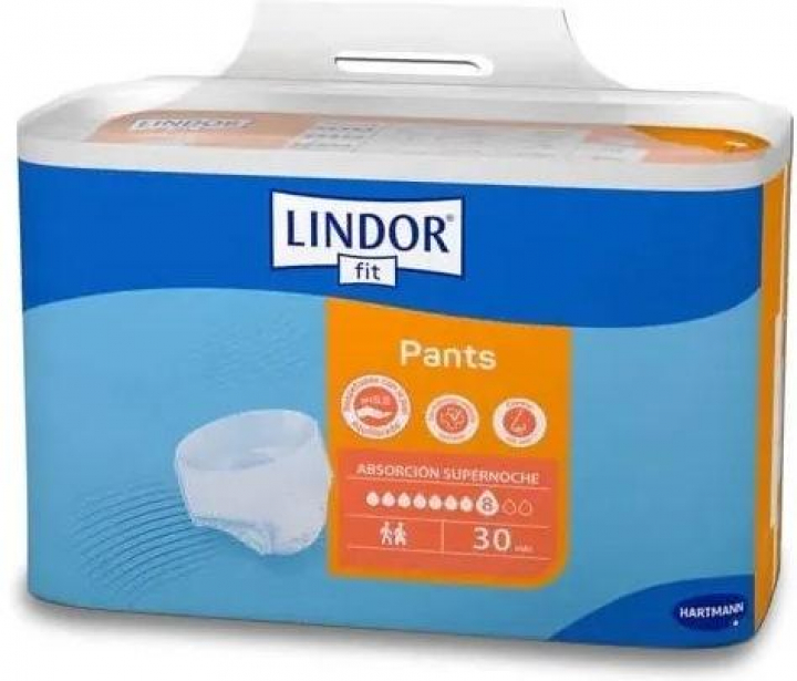 Embalagem com 30 cuecas fralda descartáveis para incontinência adulta Lindor Fit Super Noite L