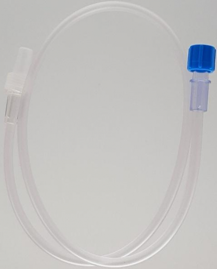 Prolongador standard para administração de soluções em PVC transparente Luer Lock com tampa macho/fêmea 150cm
