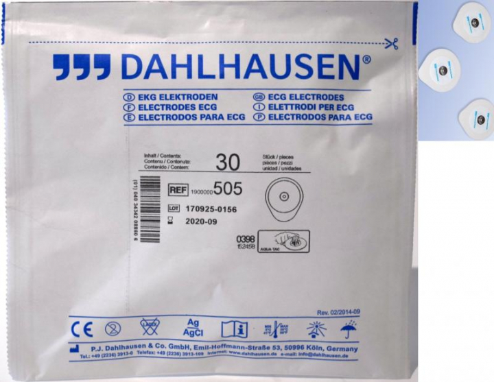 Embalagem com 30 eléctrodos para electrocardiograma (ECG) com espuma/gel altamente adesivos para adulto