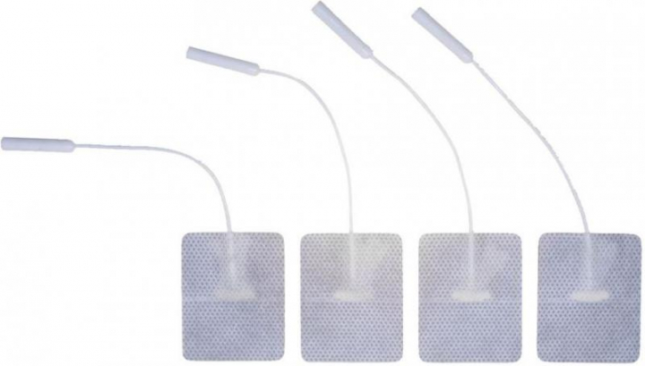 Embalagem com 4 electrodos adesivos quadrados com fio com ponta fémea para TENS 4,6x4,7cm PG471W