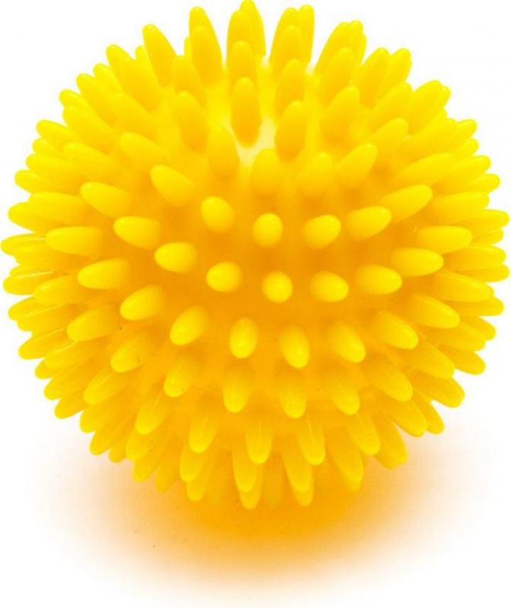 Bola de massagem com picos para estimulação sensorial amarela 8cm