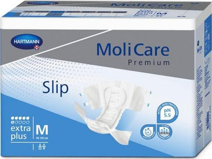 Embalagem com 30 fraldas descartáveis para incontinência moderada adulta Molicare Premium Slip Extra Plus M (cor azul)