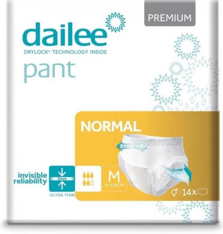 Embalagem com 14 cuecas fralda descartáveis para incontinência adulta moderada Dailee Pant Premium Normal M