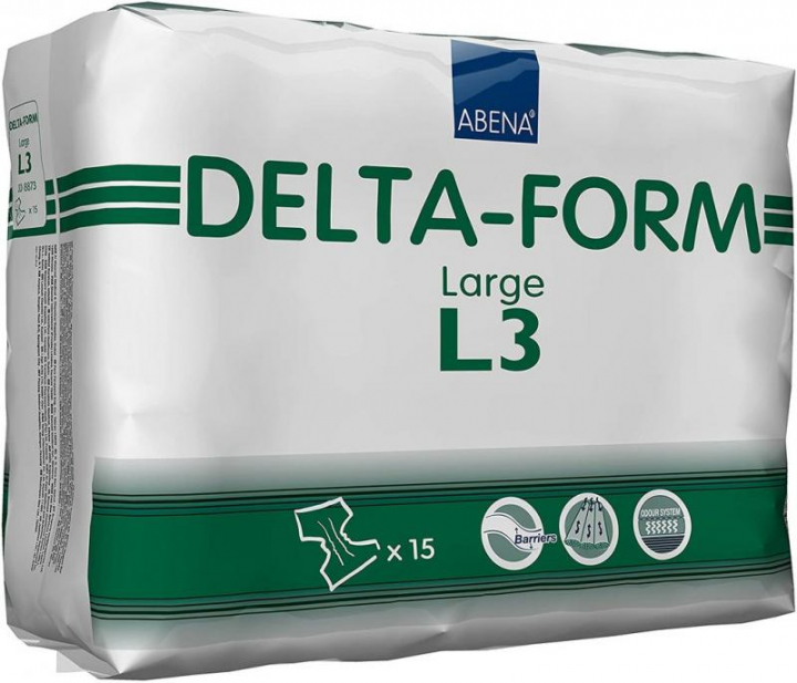Embalagem com 15 fraldas descartáveis para incontinência adulta severa Abena Delta-Form L3