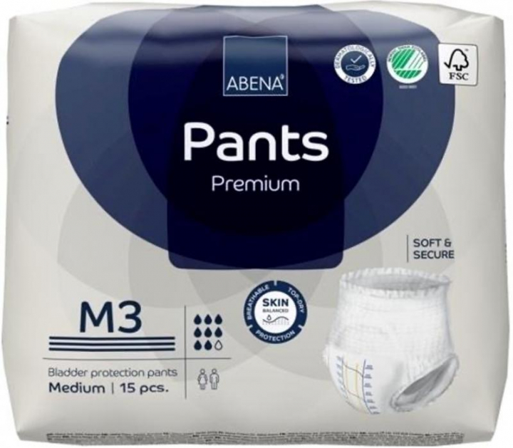 Embalagem com 15 cuecas fralda descartáveis para incontinência adulta severa Abena Pants Premium M3