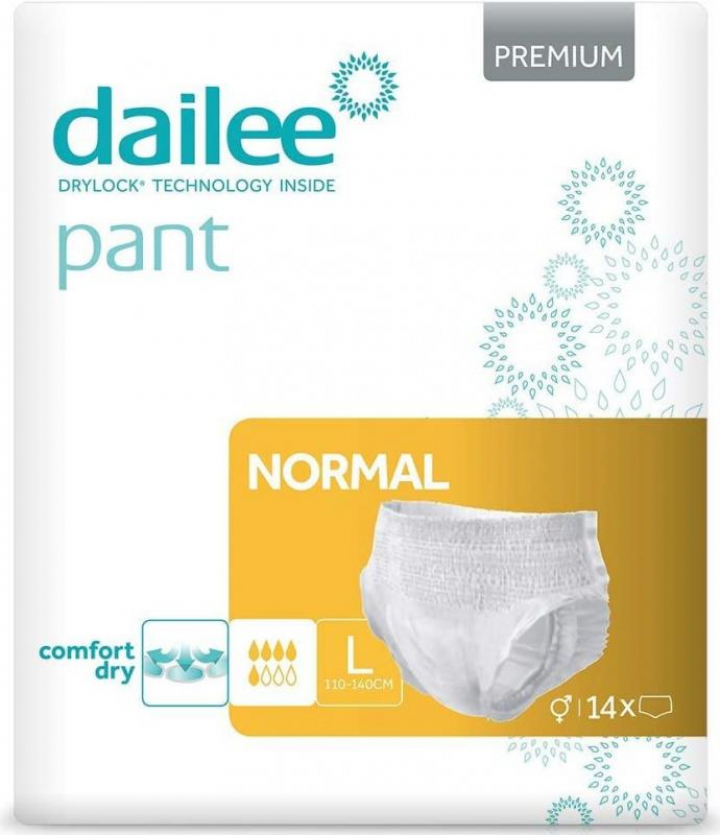Embalagem com 14 cuecas fralda descartáveis para incontinência adulta moderada Dailee Pant Premium Normal L