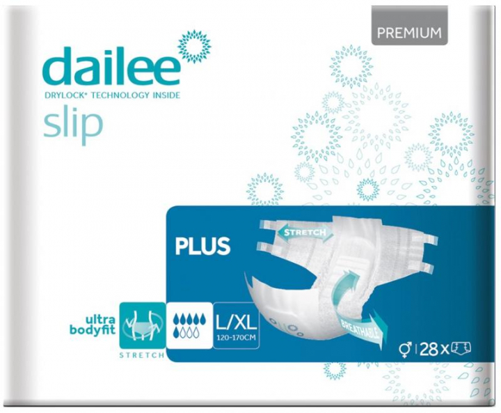 Embalagem com 28 fraldas descartáveis para incontinência adulta moderada Dailee Slip Premium Plus L/XL