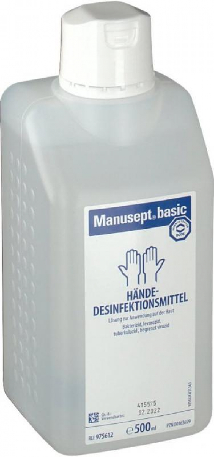 Desinfectante alcoólico para mãos sem corantes nem fragâncias Manusept Basic 500ml