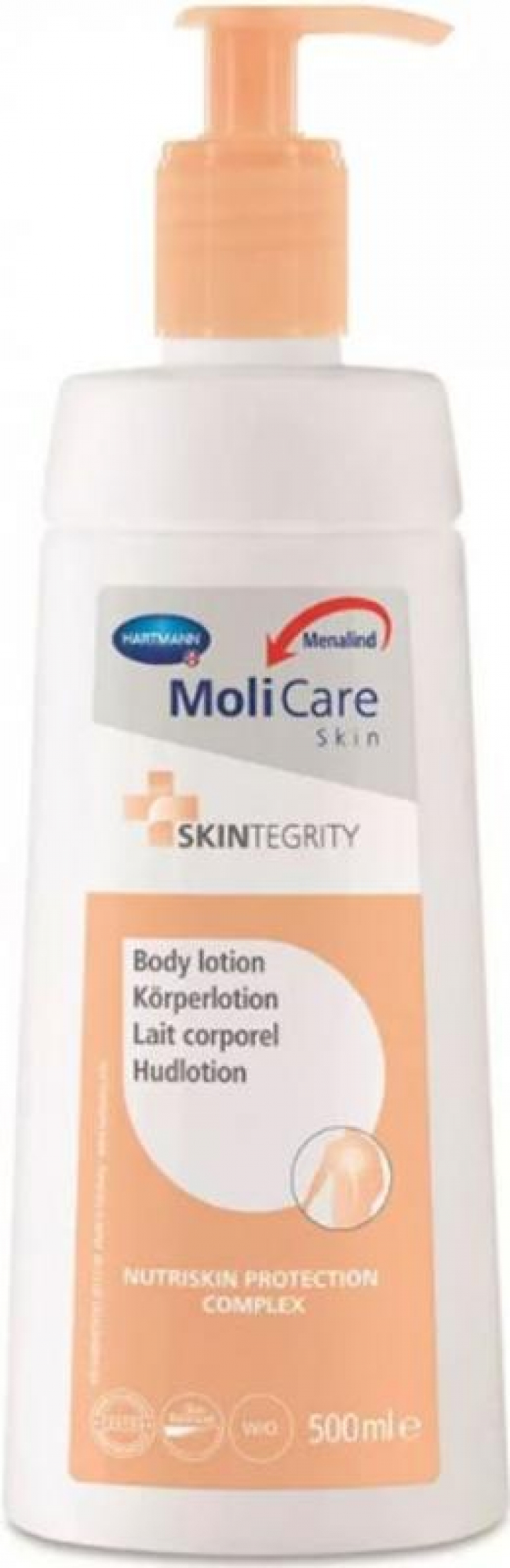 Loção corporal hidratante com doseador para peles maduras e sensíveis com aroma refrescante para neutralizar odores Molicare Skin 500ml