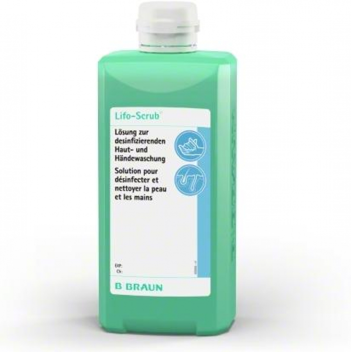 Solução aquosa de lavagem antisséptica com Clorohexidina 4% para higienização de mãos eficaz contra bactérias, fungos e vírus Lifo-Scrub 500ml