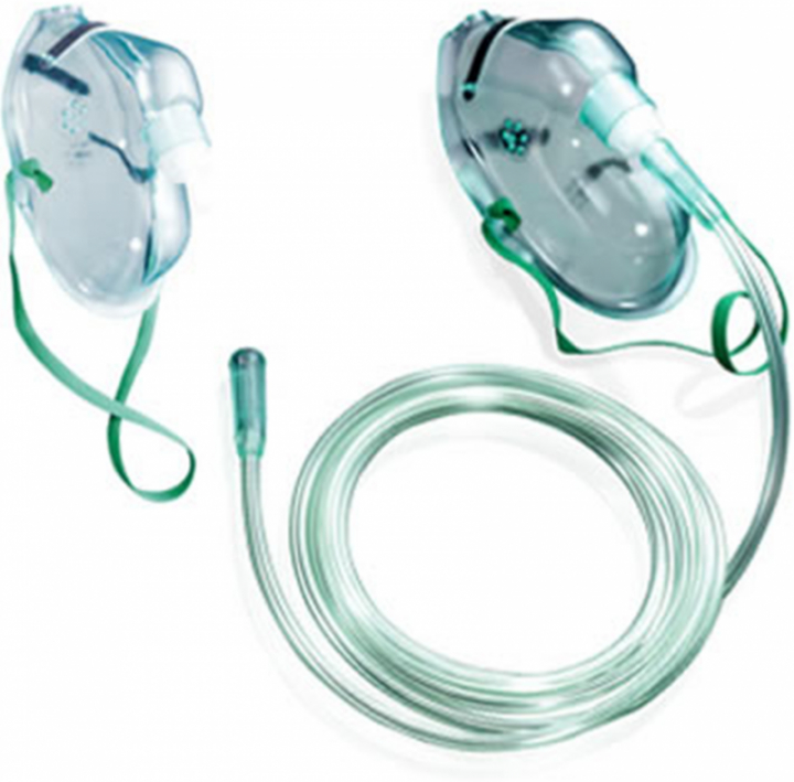 Máscara transparente para administração de oxigénio de concentração média com tubo de 2mt, elásticos e filtro para adulto