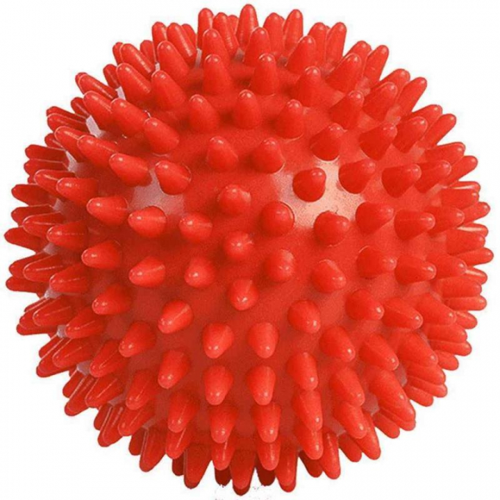Bola de massagem com picos para estimulação sensorial vermelha 9cm