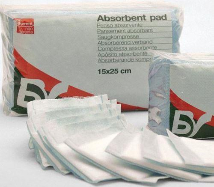 Embalagem com 25 pensos/compressas absorventes não aderentes não esterilizadas com grande capacidade de absorção 10x15cm