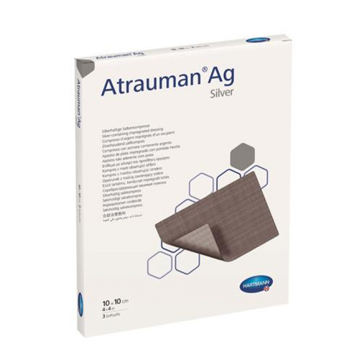 Penso apósito antibacteriano não aderente impregnado com prata hidrofóbica Atrauman Ag 10x20cm