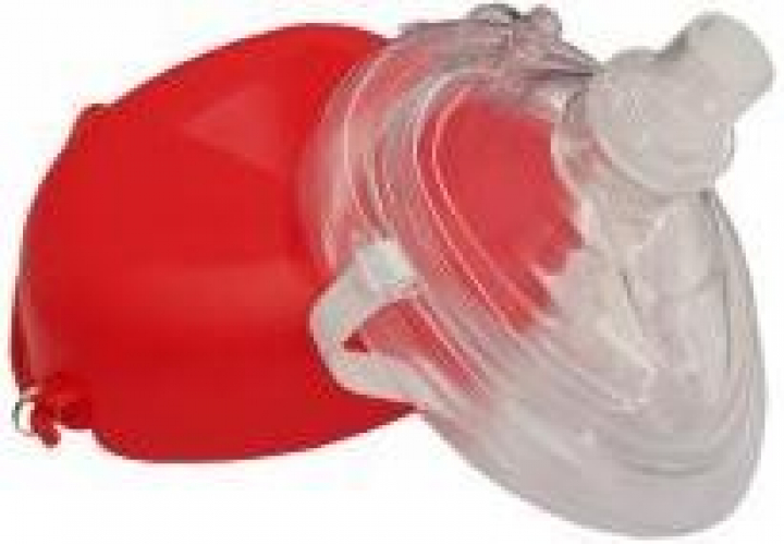 Máscara de reanimação Pocket Mask CPR em PVC com almofada de ar, membrana em silicone, filtro de TNT e caixa em plástico