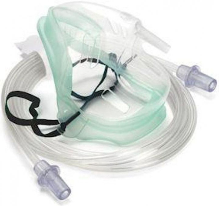 Máscara pediátrica transparente para administração de oxigénio de concentração média com tubo de 2,1mt, elásticos e filtro