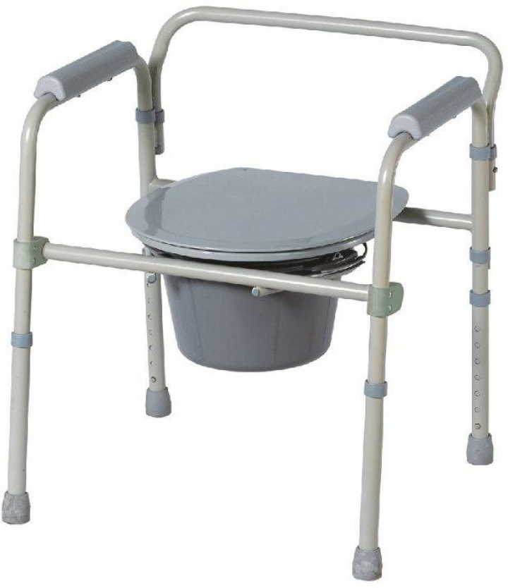 Cadeira sanitária portátil dobrável/encartável regulável em altura com bacio e tampa 2170
